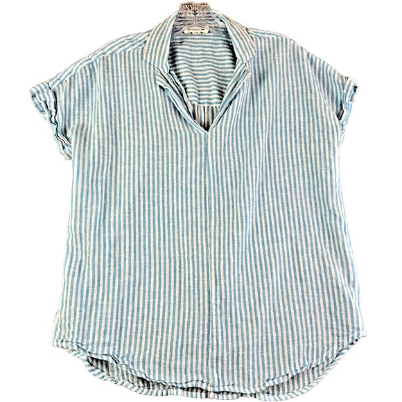 Beach Lunch Lounge Collection‎ Blue Striped Shirt Small Linen Cotton Blend Camp - Picture 1 of 11